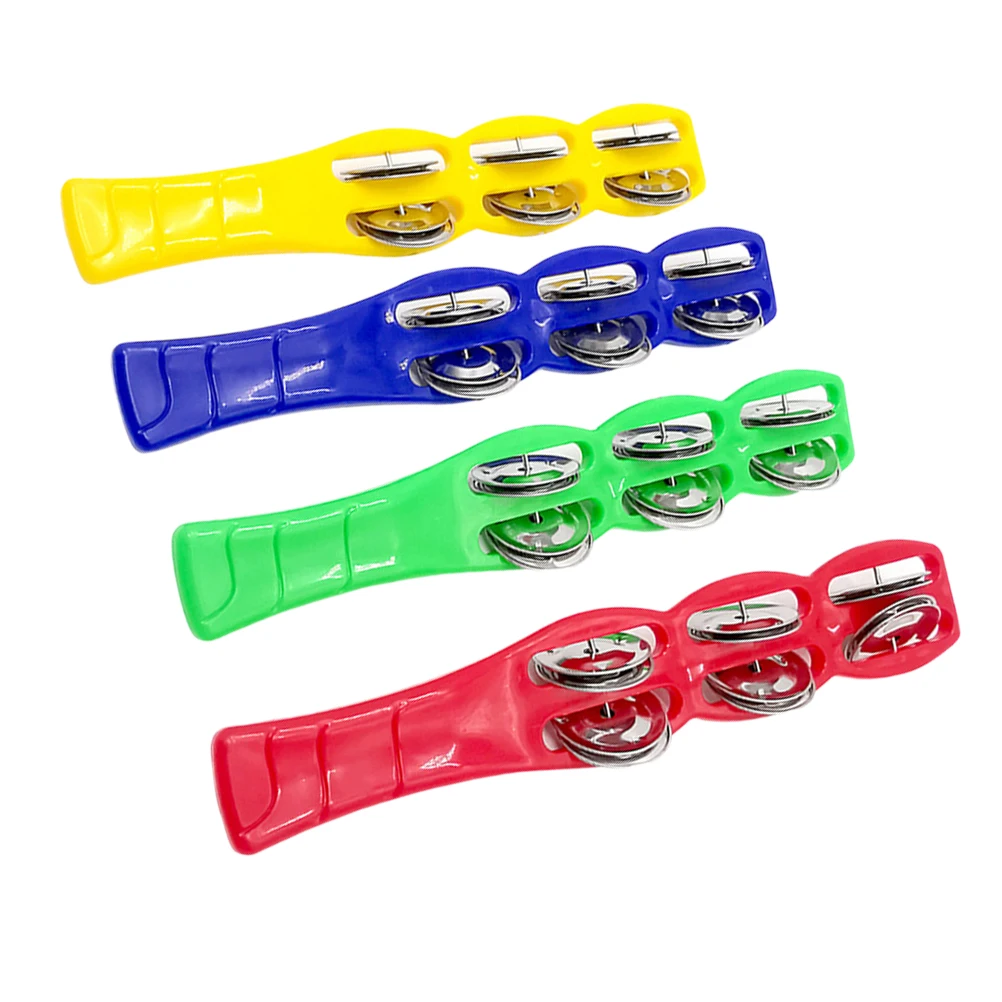 

4 pcs JingleSticksMusicalInstrumentsKidsPreschoolYellowRedGreenBluePlasticPercussionFunBarGamesTambourineSticksMusicToys
