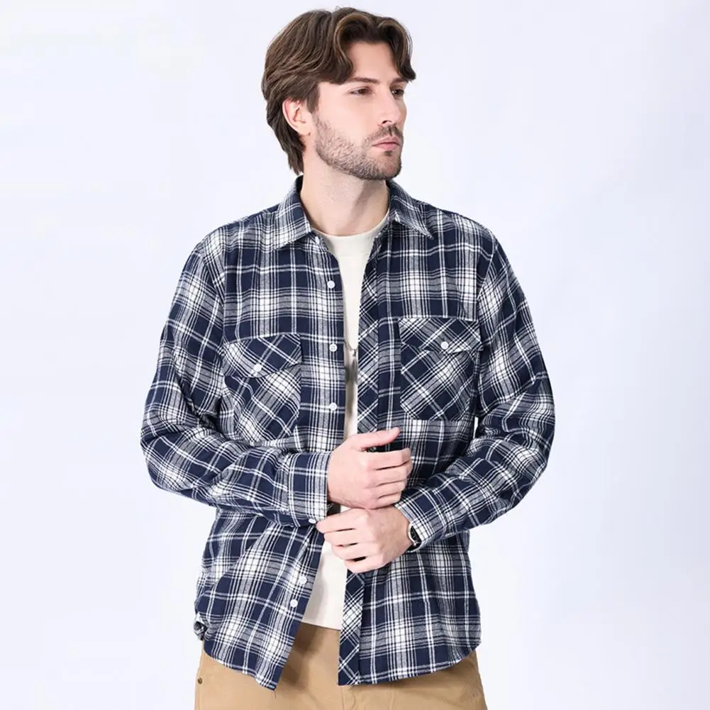 Soft Men Shirt Stylish Men's Plaid Flannel Shirt for Spring Autumn Loose Fit Casual Top with Lapel Pocket High for Men