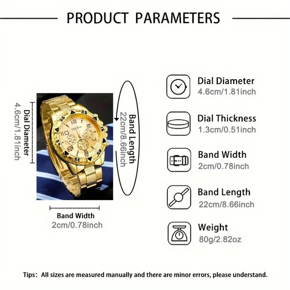 2pcs/set Men Business Watches Fashion Arabic Dial Steel Band Male's Quartz Watch Set (Without Box）