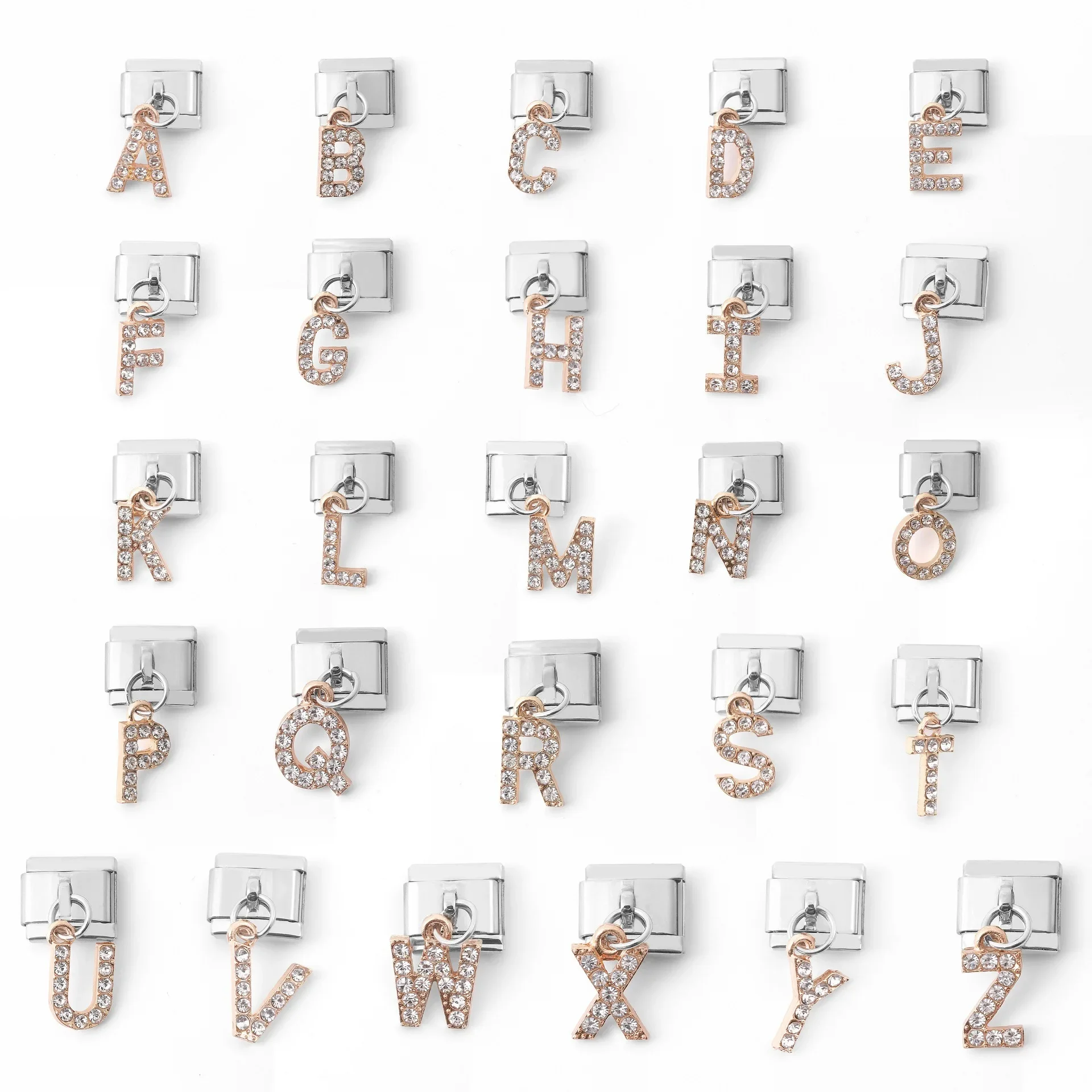 CONCEPT 2024 New Name Romantic Zircon Letters Charm Italian Links Fit 9mm Bracelet Stainless Steel DIY Making Jewelry