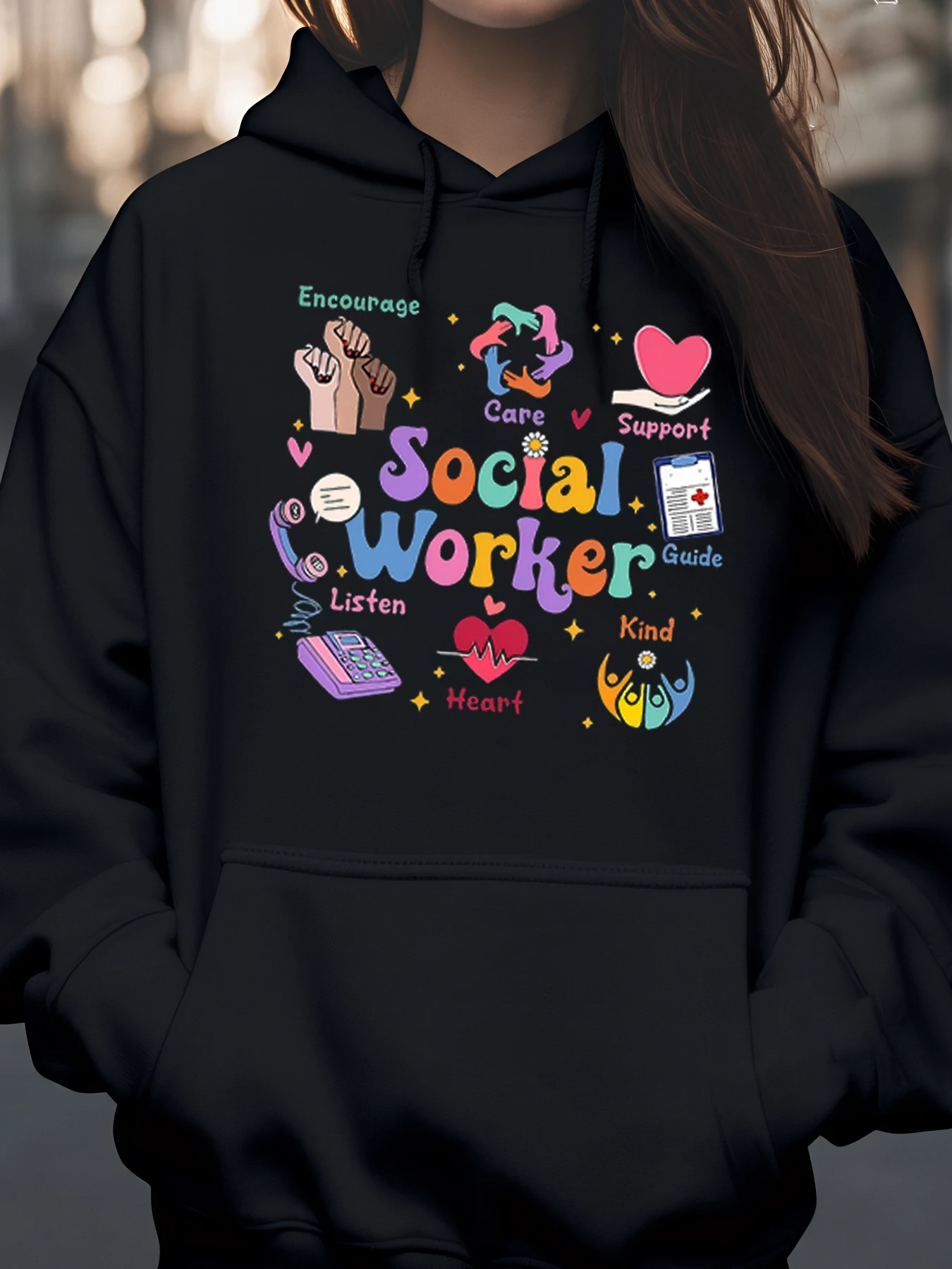 

Толстовка с капюшоном с принтом сердца для женщин, поощрительный уход, поддержка прослушивания, руководство для женщин, подарок для социальных работников