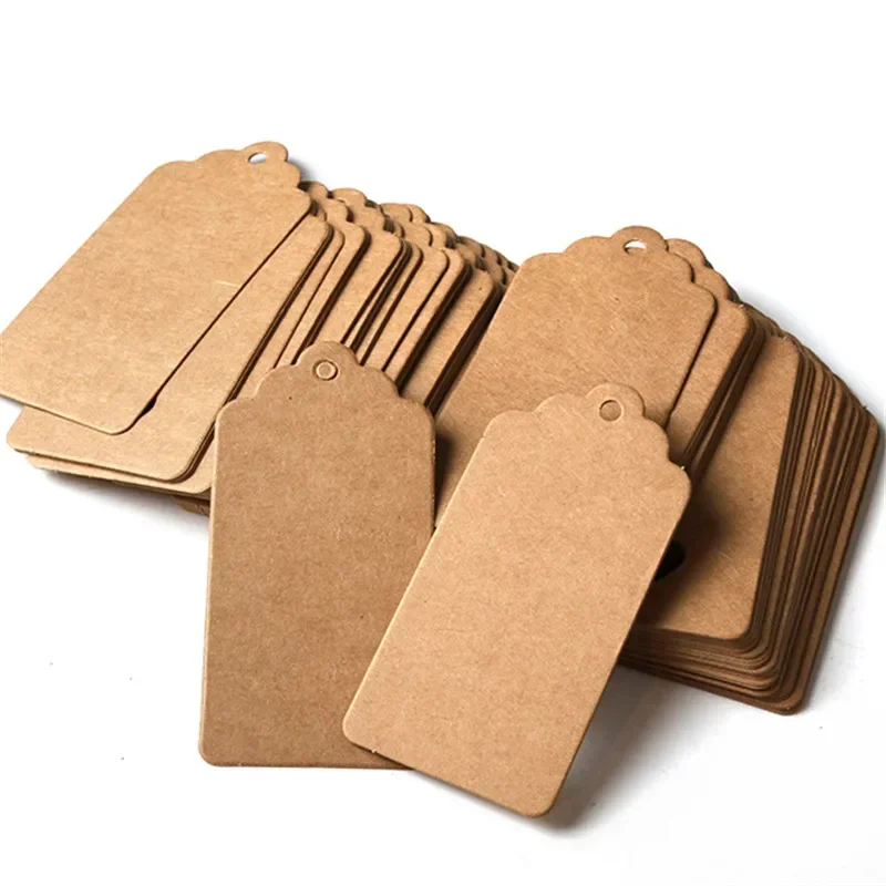 Fashion NEW Packaging Label 100pcs Brown Kraft /black/white Paper Tags DIY scallop Label Wedding Gift Decorating Tag