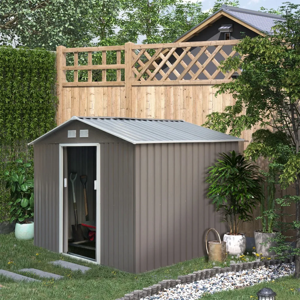 

9'X6' Steel Outdoor Utility Storage Tool Shed Kit for Backyard Garden Grey