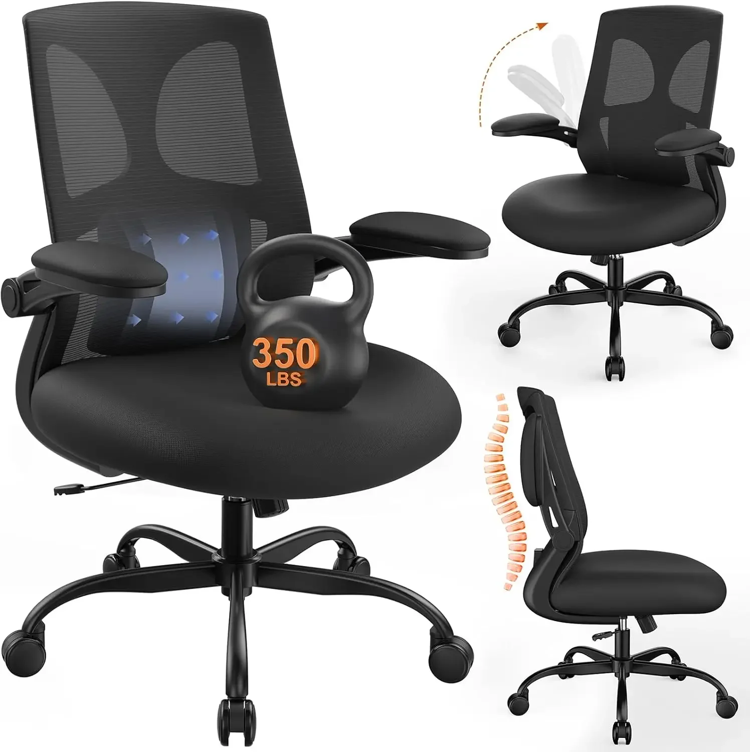 Office Chair 350lbs Capacity - 3.9-inche Cushion and Tall Back Computer Desk Chair Breathable Mesh - Comfortable Swive