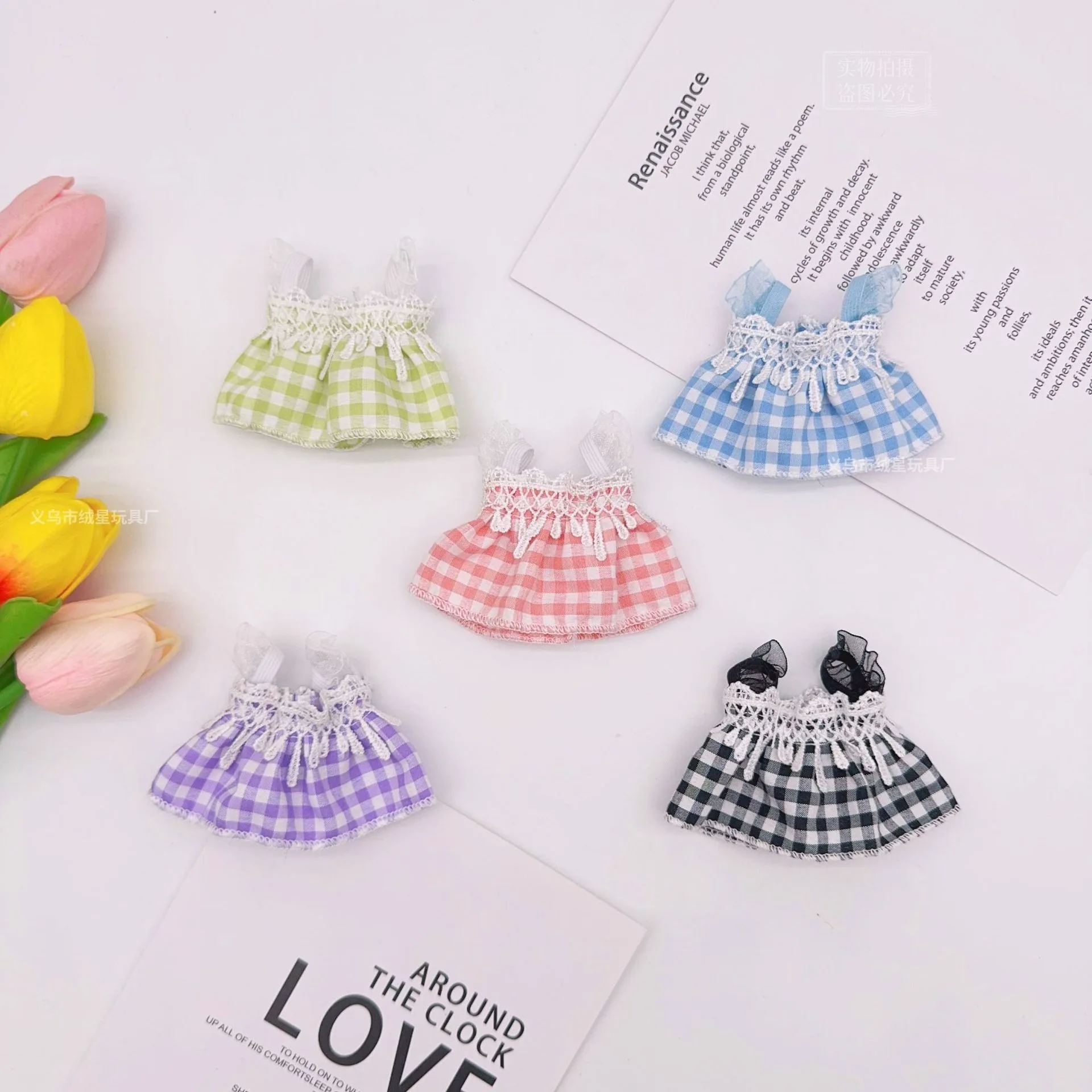 Cute Plaid Lace Strap Doll Dress Mini Skirt For OB11 Obitsu11 10cm Cotton Doll Plush Toy Clothes Kawaii Doll Outfit Accessories
