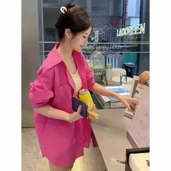 Fashion Lapel Pockets Solid Color Casual Shirts Women's Clothing 2024 Spring Summer New Oversized Korean Tops All-match Blouses