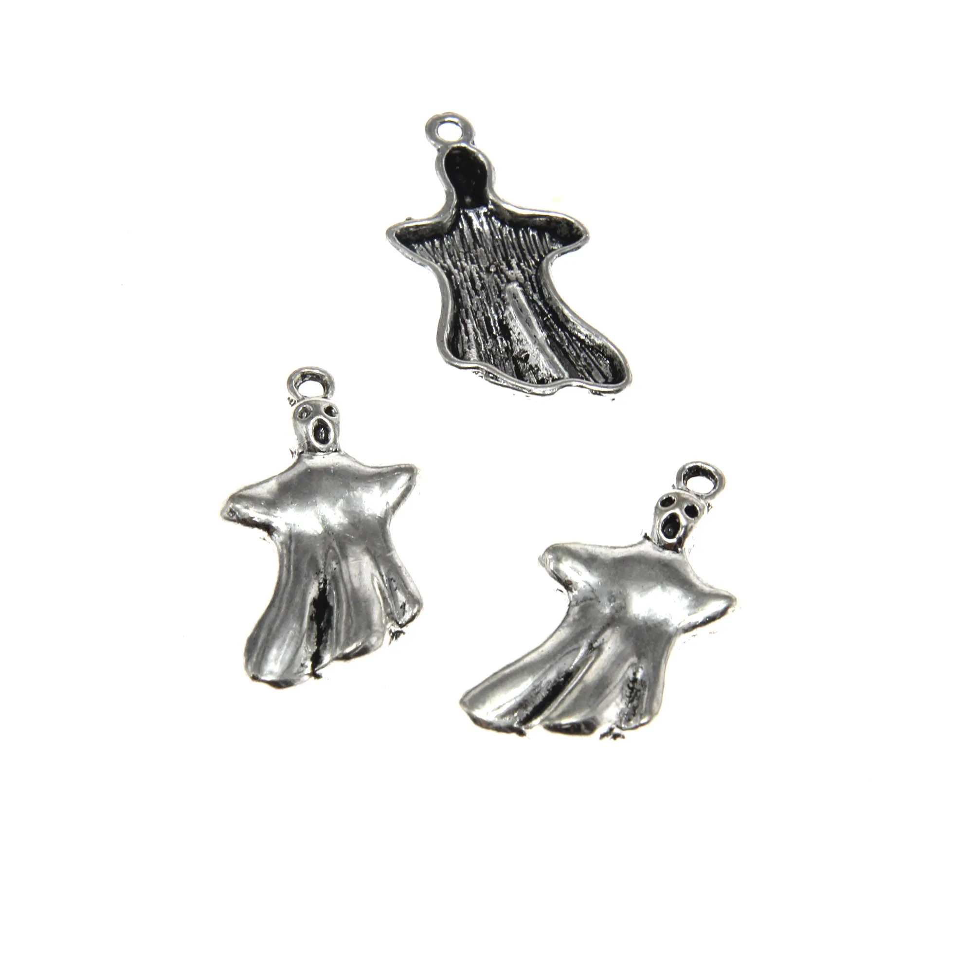 Set of 20 Pieces, Vintage Silver Ghost Charm Pendant 2.9x1.5cm Alloy DIY Jewelry for Halloween