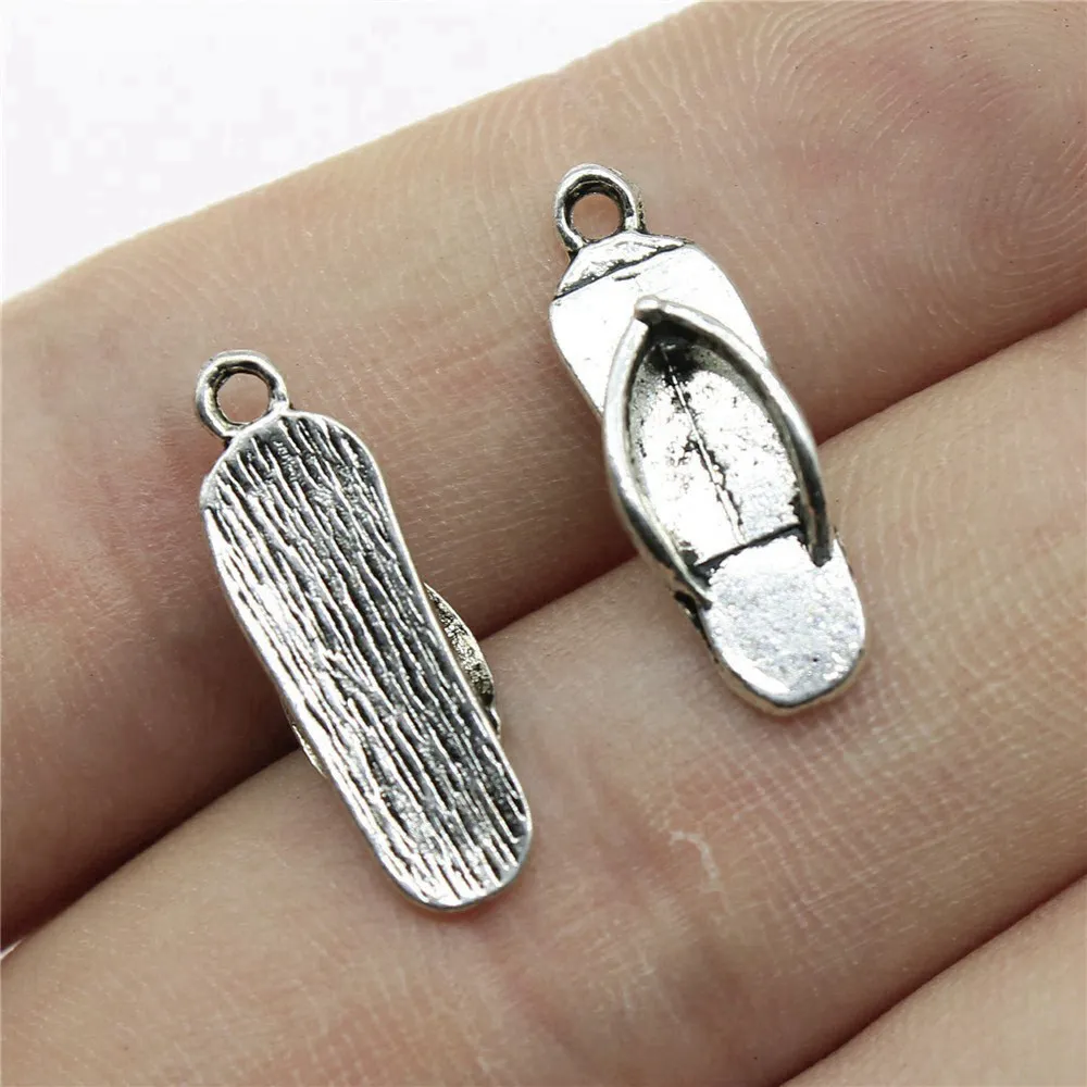 20pcs/lot 21x7mm Slippers Charms For Jewelry Making Antique Silver Color 0.83x0.28inch