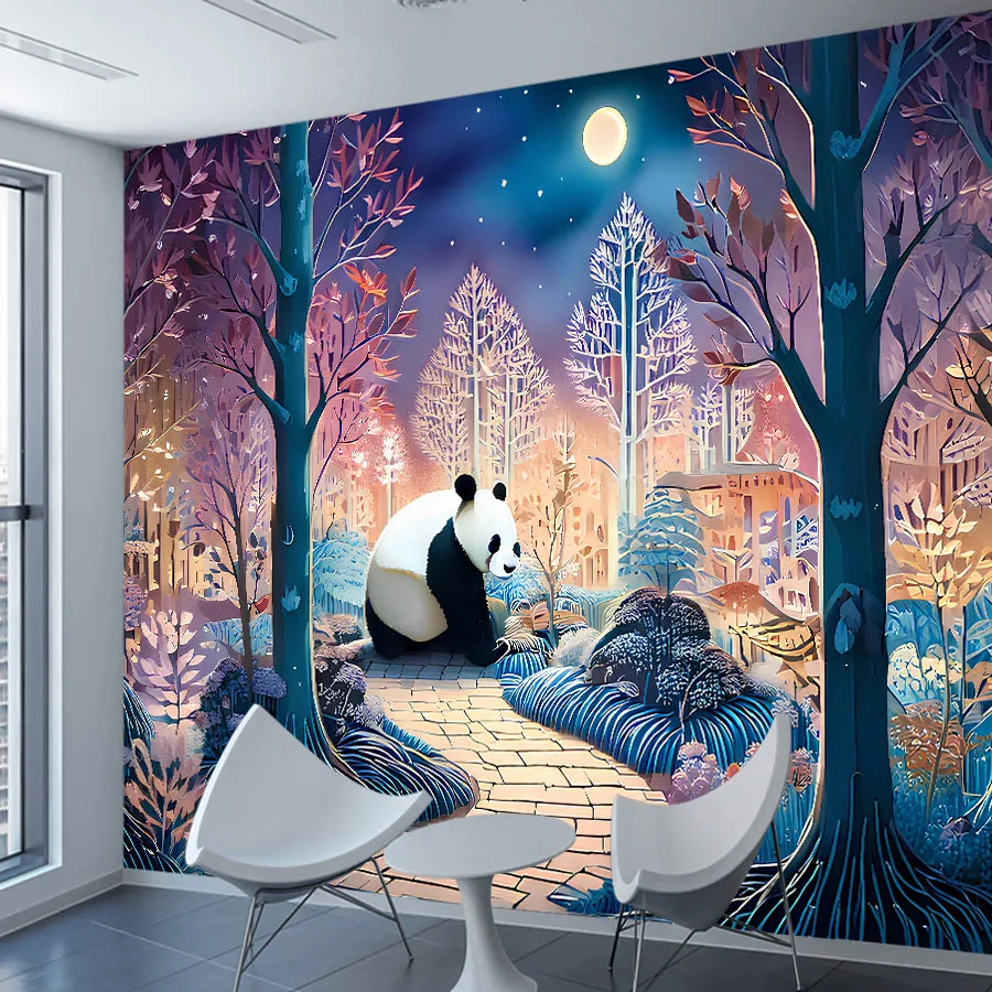 15+ Easy to Apply, Self Adhesive Optional,Wallpaper for Living Room Contact Cartoon Panda Night Moon Animal Baby Bedroon Murals