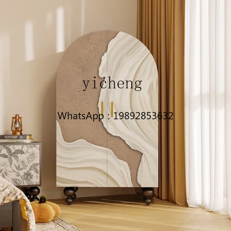 

BBZws. Cream wind solid wood opposite door wardrobe household bedroom storage cabinet free installation entrance cabinet