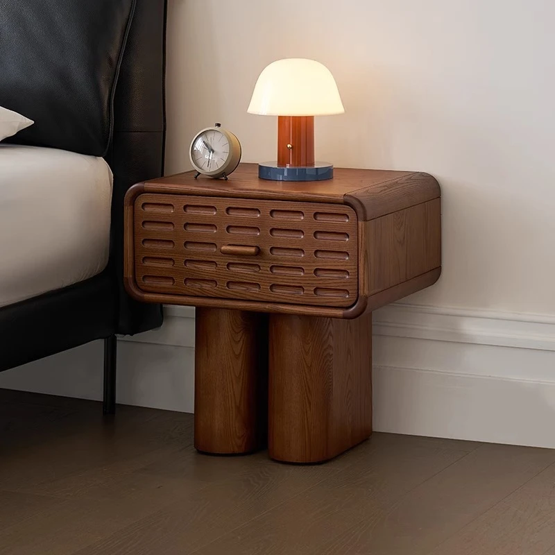 

Bedside table, storage medieval retro Maillard design sense ash wood solid wood edge cabinet bedside cabinet