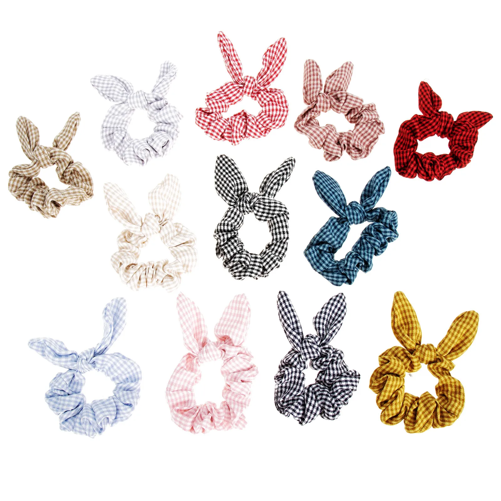 

12Pcs Rabbit Ear Hair Ties Stylish Plaid Bow Elastic Ponytail Holders Soft Cloth Hair Accessories for Women Daily Party