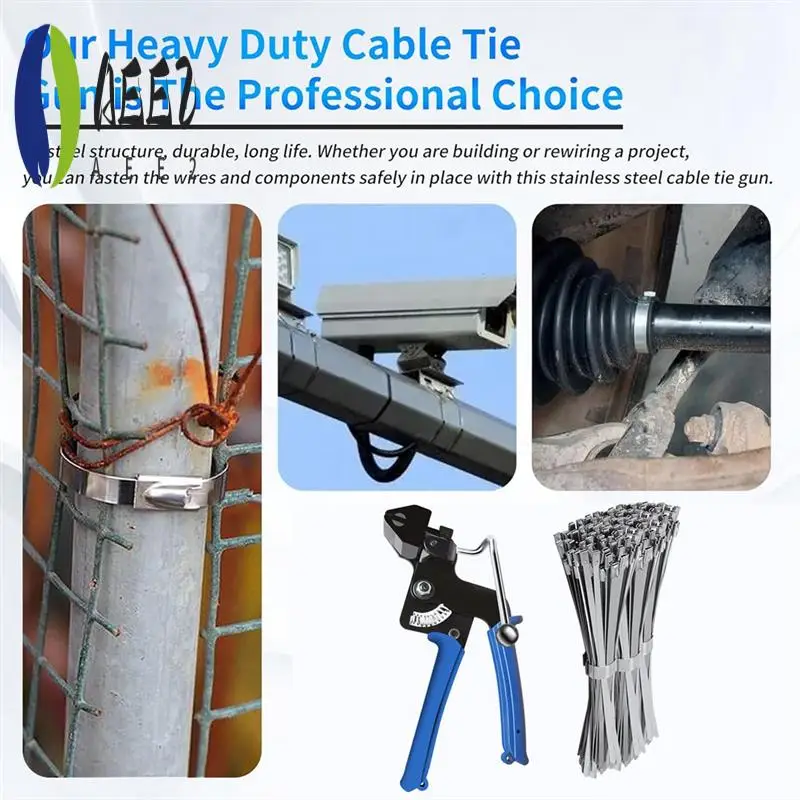 

AEE2-Heavy Steel Cable Tie Tool, Include 100 PCS Stainless Steel Cable Ties, Suitable For Home, Office, And Industrial Use