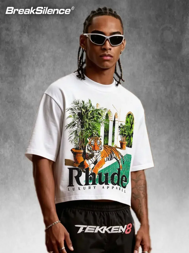 American-Style Graphic T-Shirt Resting Tiger Design Comfortable Cotton Men's Casual Print Tee Streetwear