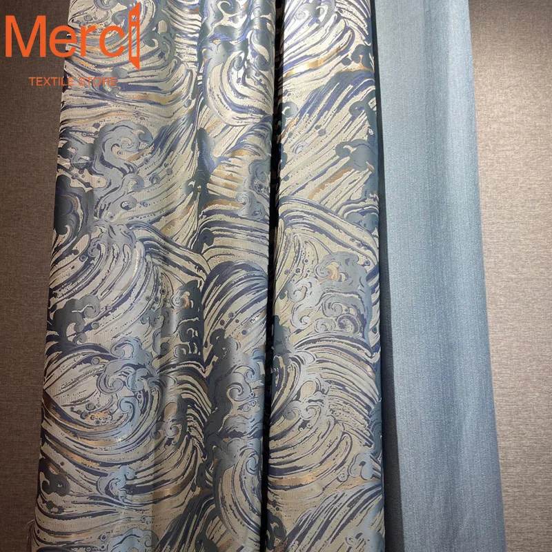 

High-end Customizatione Gold Wire Jacquard High Precision Curtain Villa Light Luxury Blackout Curtains for Bedroom Living Room