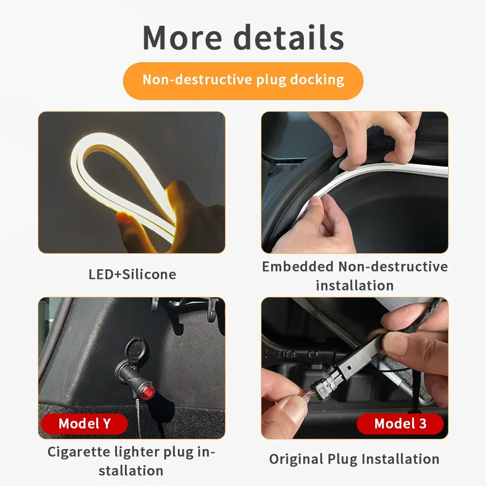 Car Tailgate LED Strip Light Kit RGB 12V APP Control Waterproof for Tesla Model 3 Model Y Rear Trunk Ambient Interior Lighting