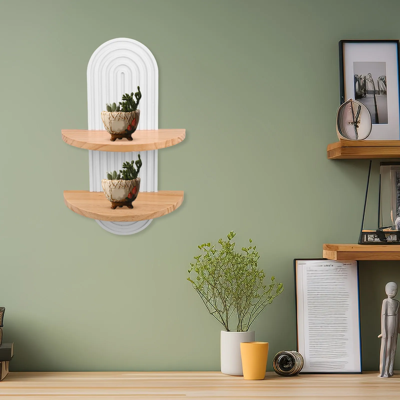 Floating Wall Shelf Minimalist White Small Decorative Shelf Living Room Bedroom Wooden Flower Pot Stand Hanging Rack