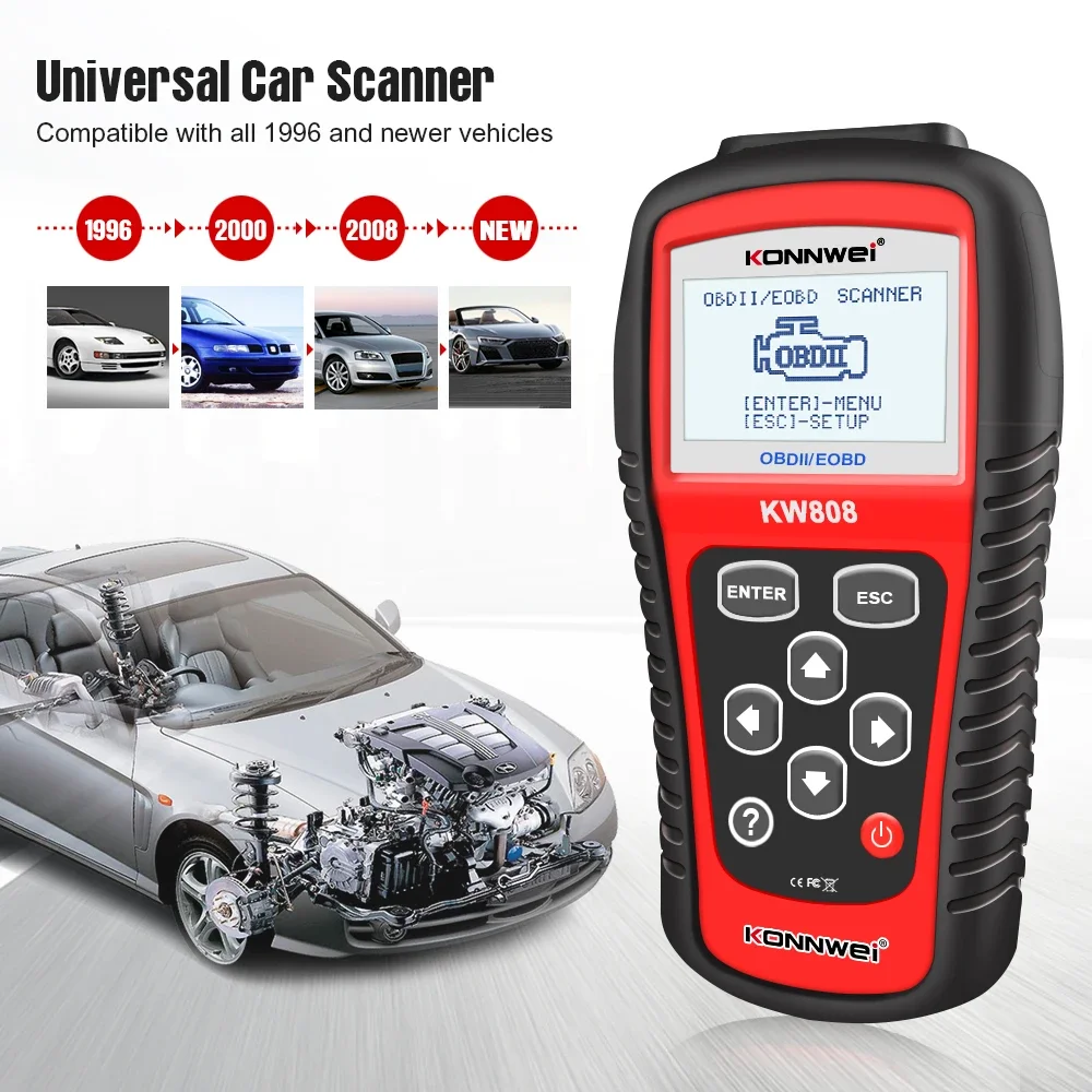 KONNWEI KW808 OBD 2 Car Scanner OBD2 Auto Automotive Diagnostic Scanner Tool Engine Fualt Code Reader Odb Tools for Cars