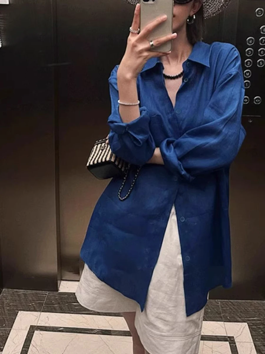 E Csa de Lino de Manga Larga, Ajuste Hoado, ra, de Aodón y Lino, Csa Azul Versátil, Estilo Cárdigan Abie...