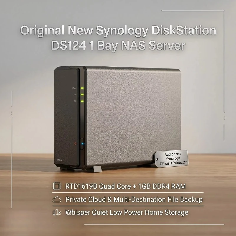 New Synologys DiskStation DS124 1 Bay NAS Server RTD1619B Quad Core 1GB RAM Personal Cloud File Backup Storage NAS Server