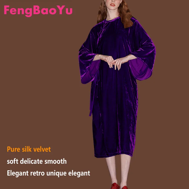 Fengbaoyu Velvet Spring Summer Ladies Chinese Cheongsam Seven-point Loose-sleeved Robe Red Dress Women's Clothes Free Shipping