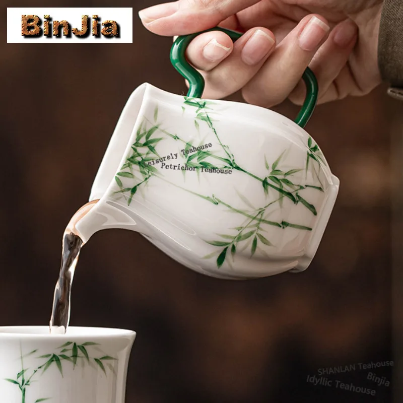 

Чайник для заваривания чая ручной росписи из зеленого бамбука, 155 мл, с длинными ручками, диспенсер Ча Хай, чашка-дозатор, декоративная посуда для чая, подарки