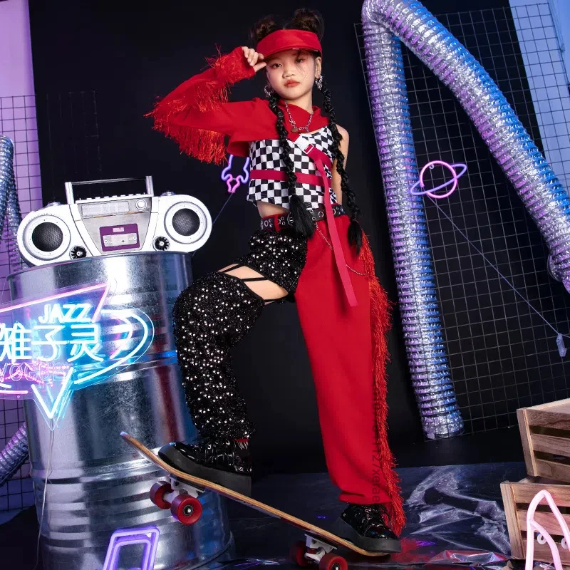 مجموعة رقص الشوارع الرائعة والوسيم للأطفال، ملابس رقص الجاز العصرية للفتيات، مجموعة أداء الهيب هوب للأطفال