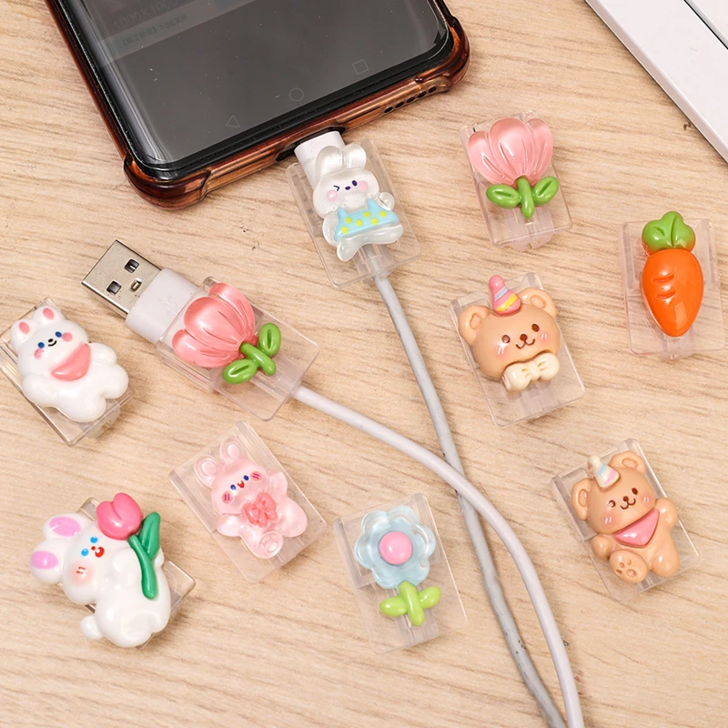 Kawaii Cartoon Rabbit Cable Protector Cute Charger Protector Cable Winder Organizer Data Cord Port Protective Cover For Type C