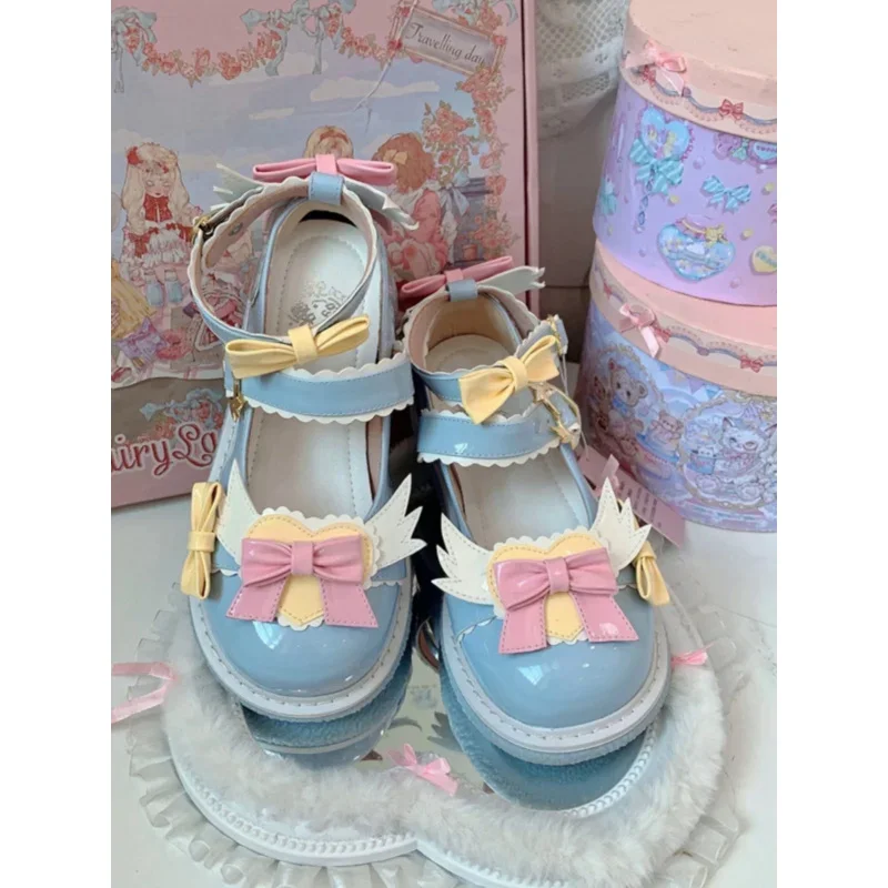 Lolita Cosplay Sweet Tea Party Mandarin Duck Shoes Cos Girl Cream Bubbles Bow Kawaii Shoes Lolita Girls High Heel LoliShoes