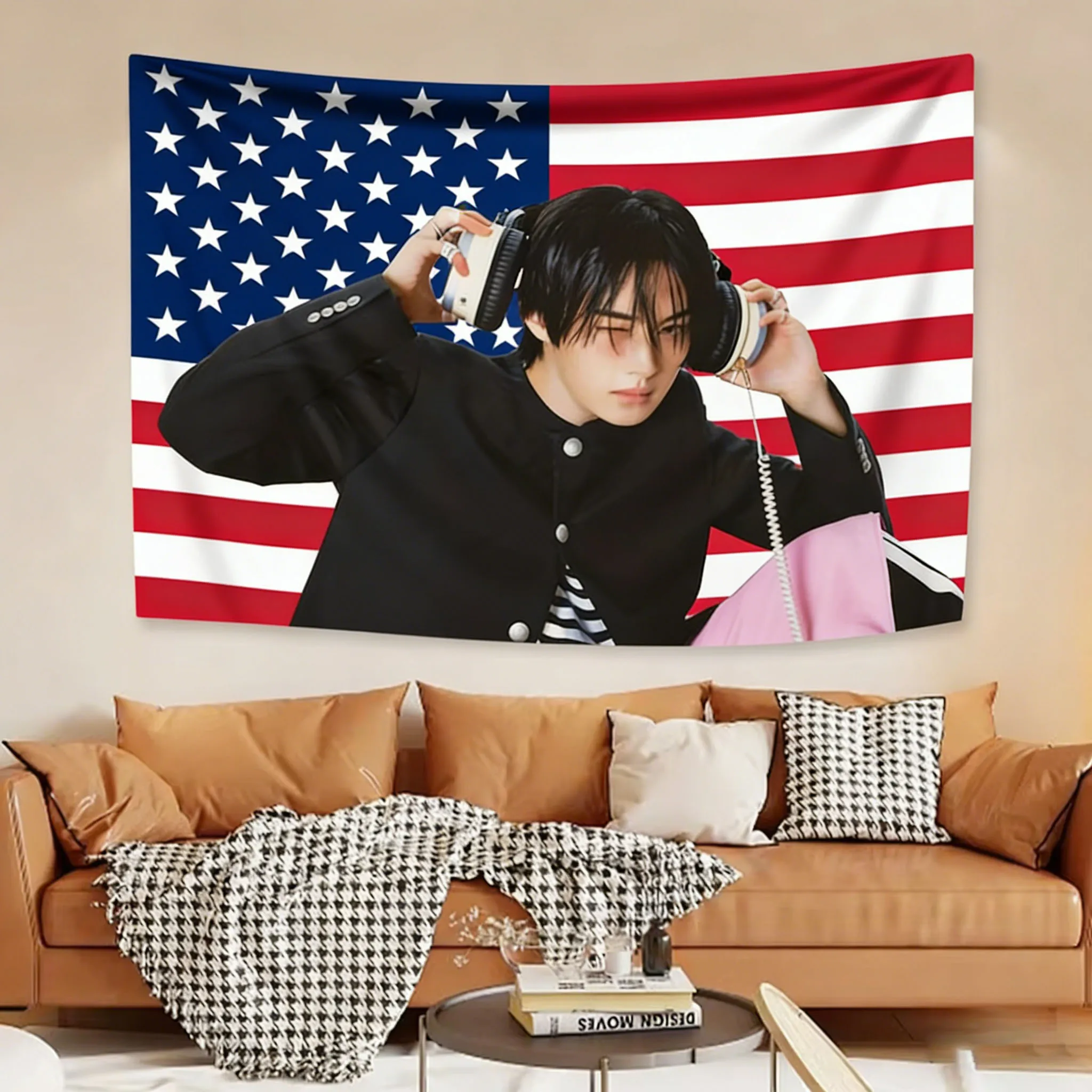 K-Pop S-SKZ Wandteppich mit amerikanischem Flaggen-Design, geeignet für Schlafzimmer, Zuhause, Party und Konzertdekoration, perfektes Geschenk für Fans