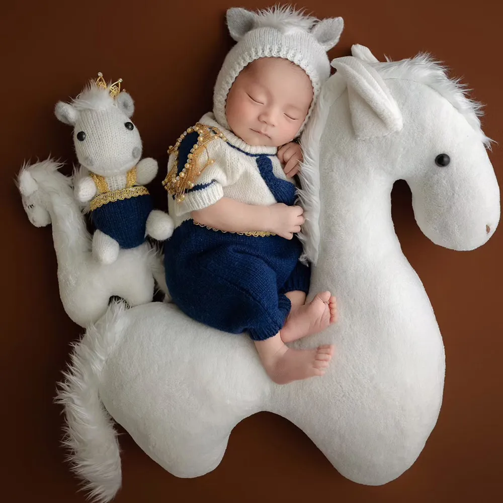 ❤️Newborn Photography Clothing Hat+Jumpsuit+Doll*1 Baby Boy Photo Props Accessories Studio Shoot Horse Clothes Outfits