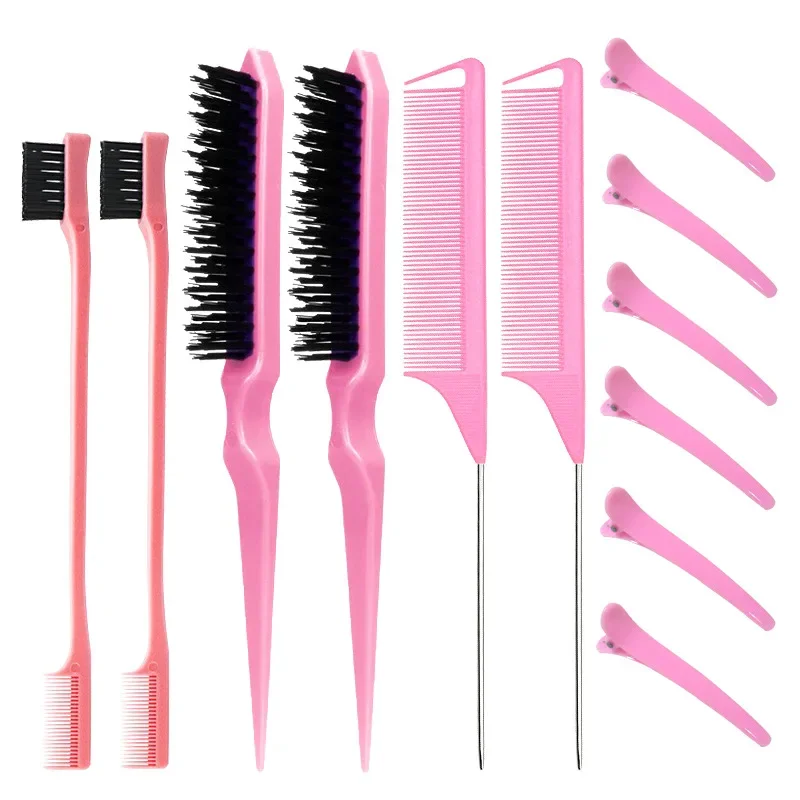 

12pcs Hair Styling Comb Set Teasing Hair Brush Triple Teasing Comb Rat Tail Combs Edge Brush Hair Tail Tools Braid Tool Loop