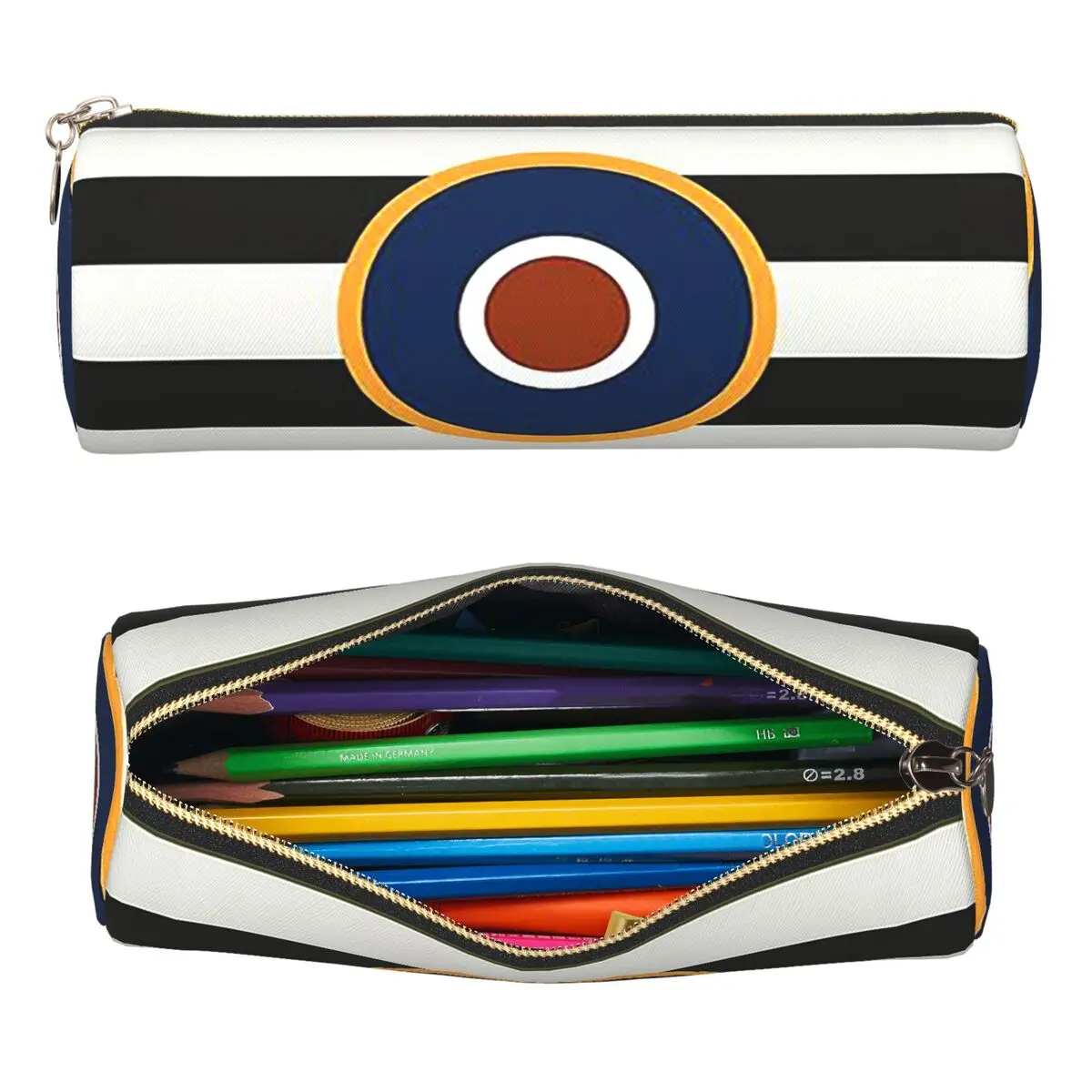 D-Day Stripes mit RAF Roundel Federmäppchen, Stifthalter, zylindrische Stiftbox, Bleistifttasche für Jungen und Mädchen, Schule