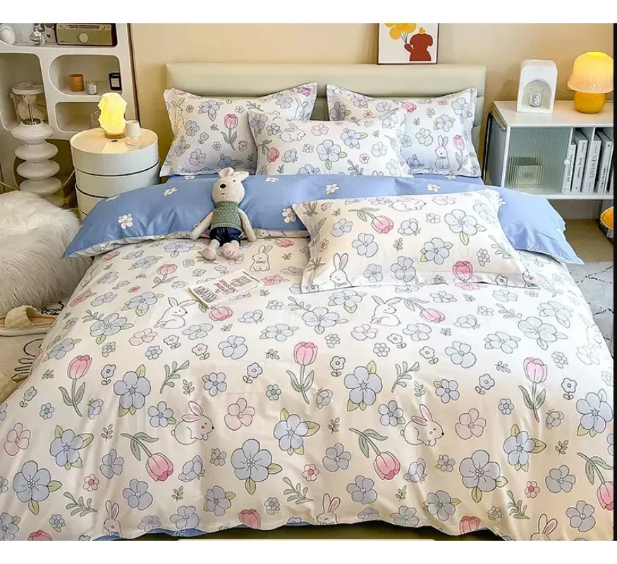 

Duvet Cover and 2pc Pillowcases for Kids 100% Cotton Cartoon Flower Bed Linen Twin Size, Full Queen King Size, Home Bedding Set