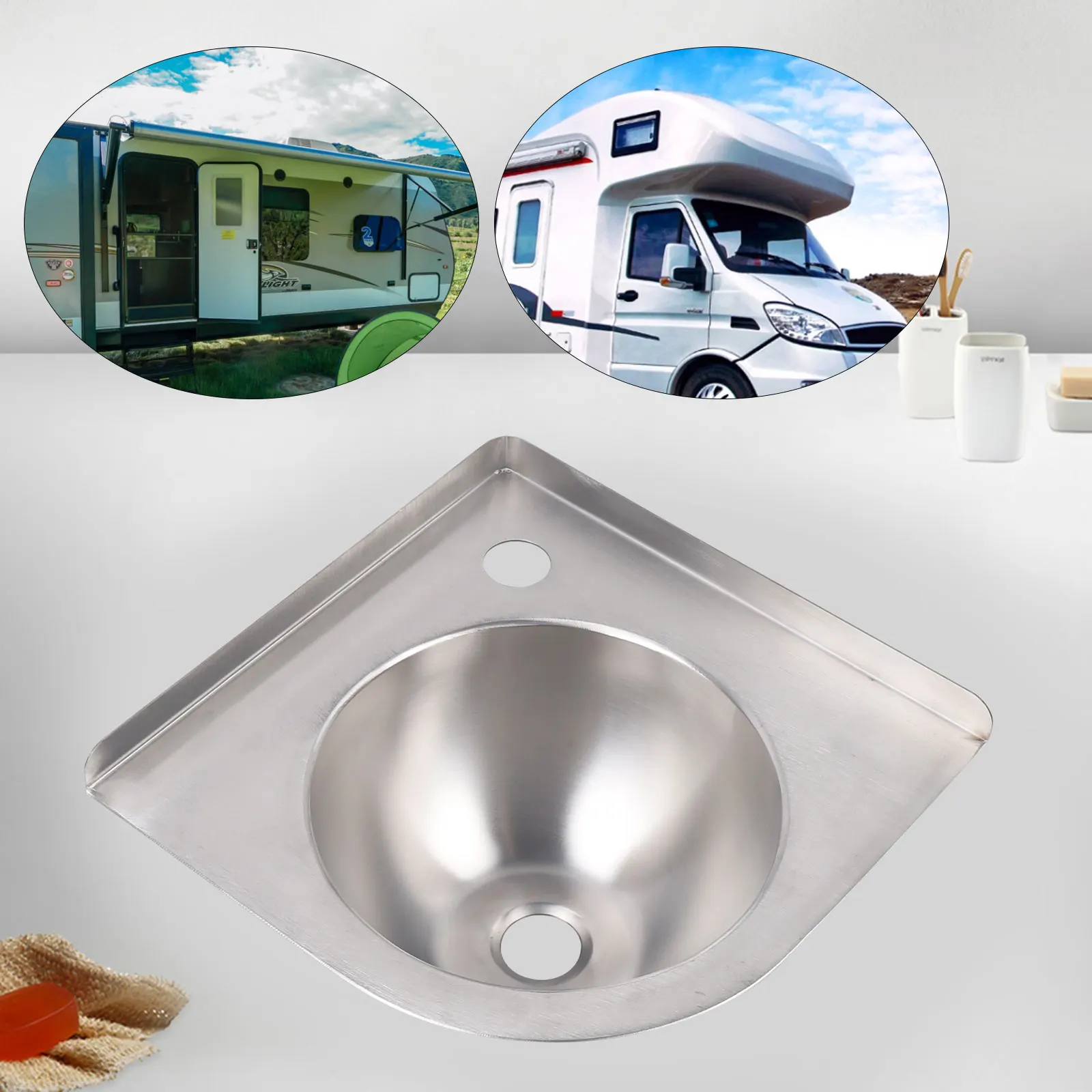 

30.5*30.5*13cm RV Boat Caravan RV Triangular Stainless Steel Sink Camper Corner Wash Basin Triangular Sink 304 Stainless Steel