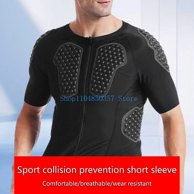 5asd Camisa masculina acolchoada manga curta com costela no peito e camisa compressão protetora coração