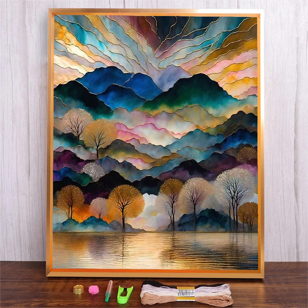 

Abstract Mountain Punch Needle Embroidery Fabric Landscape Cross Stitch Kits For Children Kids Beginner Artwork Home Wall Decor