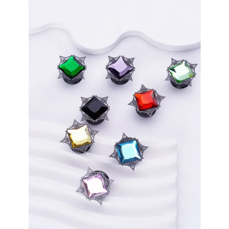 1pair Vintage Baroque Style Colored Square Drill Ear with 8-color Hollow 316L Stainless Steel Ear Brackets Fashion Jewelry