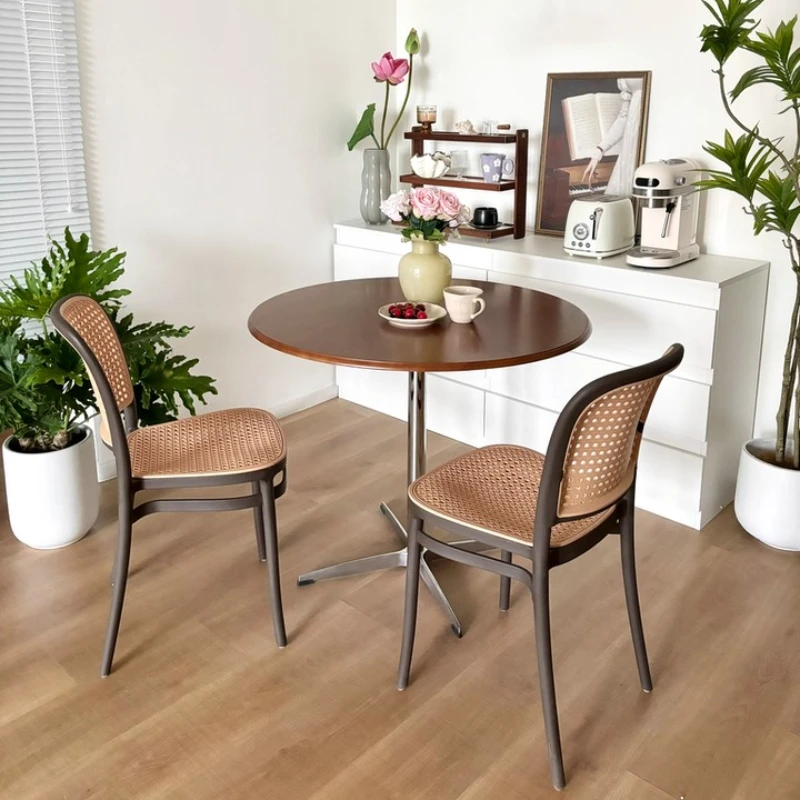 

Modern Wicker Dining Chairs, Thicken Plastic Rattan Accent Chairs, Mid Century Woodlike Backrest Side Chairs, Cafe Home Decor