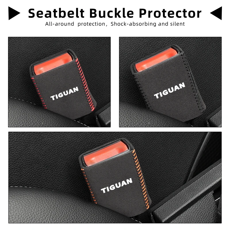 Leather Car Seat Belt Clip Protector Seatbelt Buckle Plug Cover For VW Tiguan Passat Golf Scirocco Jetta T-ROC Touareg Touran