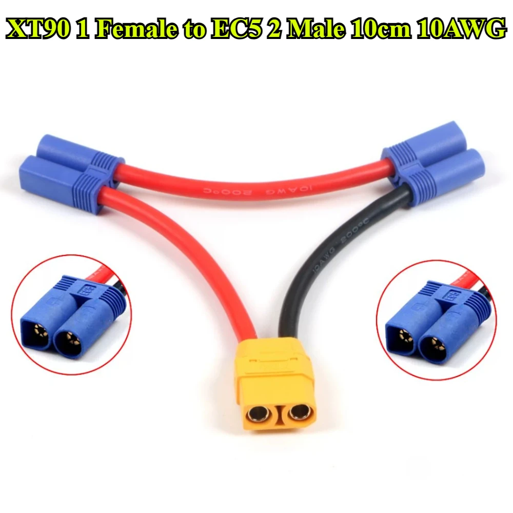 

1/2/3Pcs XT90 1 Female head to EC5 2 Male head Cable 10cm 10AWG Silicone Wire Battery Adapter for RC Helicopter Connection Cable