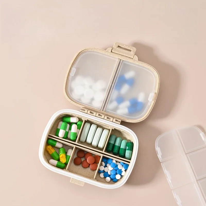 Portable 8 Grids Mini Pill Case Mini Portable Travel Pill Box Tablets Storage Drug Case Container Sealed Moisture-proof Pink