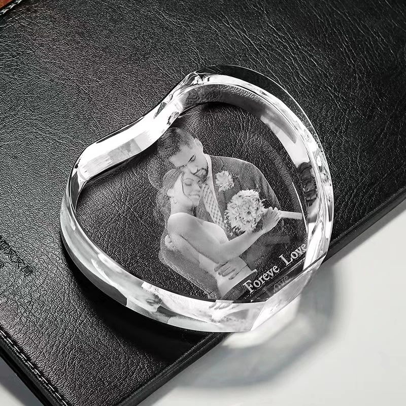 Personalized Heart Shaped Crystal Photo Frame Custom Laser Engraving Baby Family Pets Picture Souvenir Gift Home Decoration