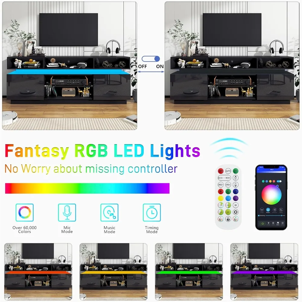 حامل تلفزيون LED لتلفزيون 80 بوصة، مركز ترفيه حديث شاهق مع مقبس طاقة، حامل تلفزيون عالي اللمعان