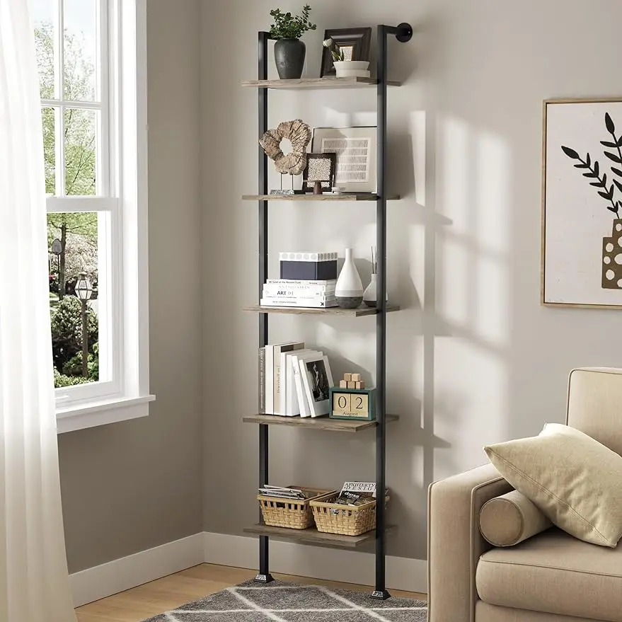 

5-Tier Ladder Shelf, Tall Narrow Bookcase for Small Spaces, Book Storage Organizer Case Open Shelves for Living Room, Hom