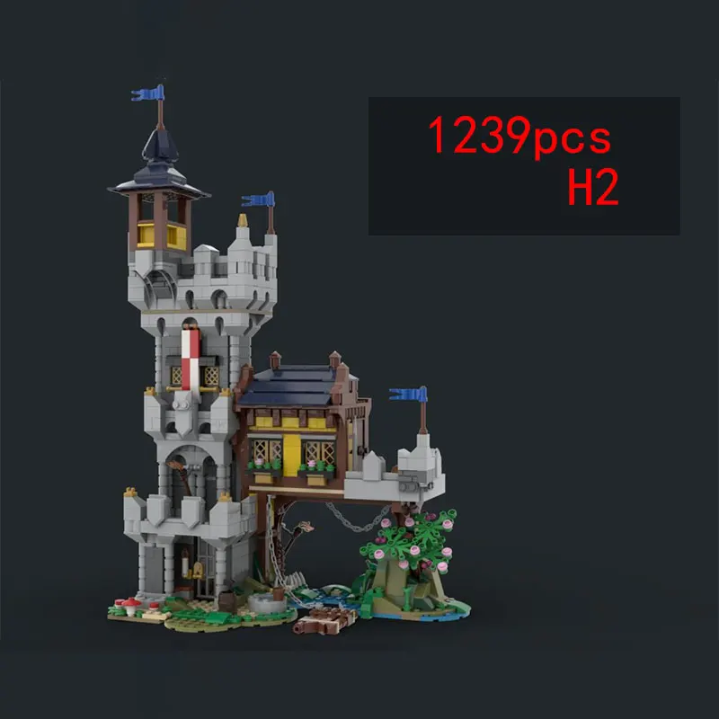 

MOC-128084 1239 шт., речный внесток, защитный замок, башня, сборка мелких частиц, строительные блоки, средневековая крепость, строительные игрушки