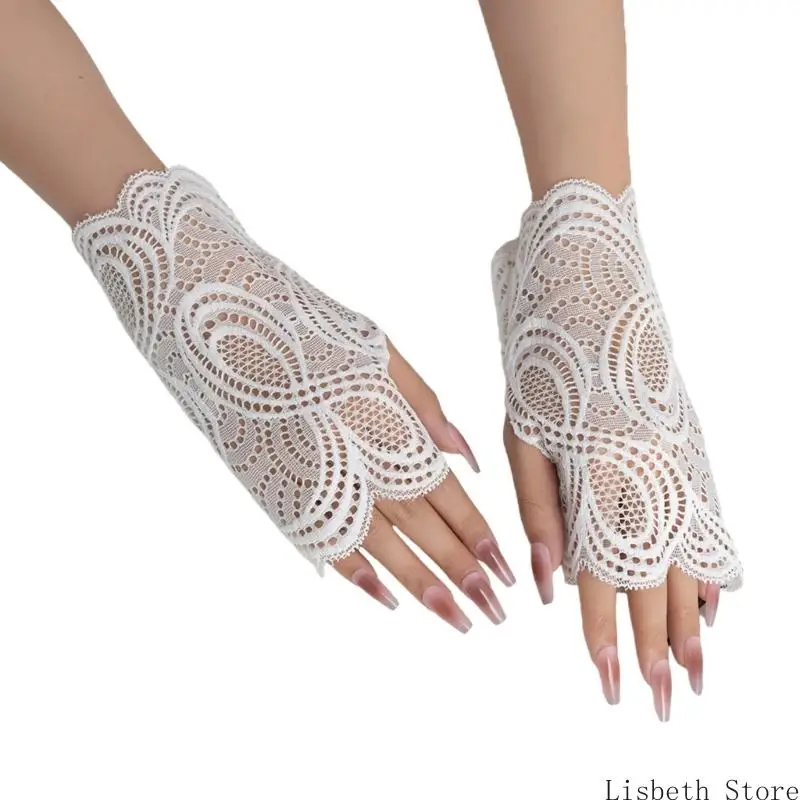 124A DELICICE HOLLOWOUT LACE ARM CUFFS ถุงมือมือตกแต่งแขนเสื้อแขนข้อมือนุ่มสบายสำหรับเหตุการณ์แบบสบาย ๆ และเป็นทางการ