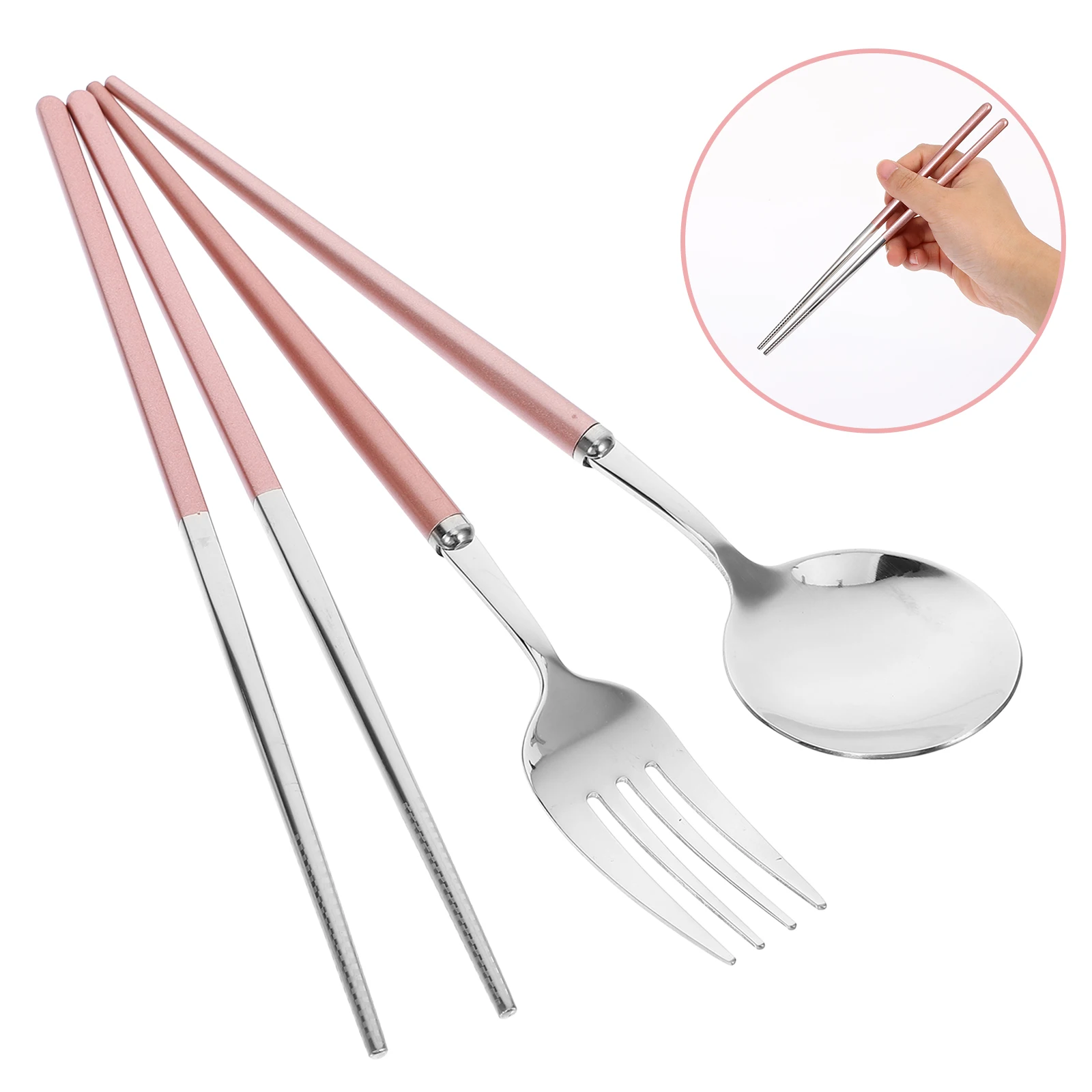 

3 pcs 304 Stainless Steel Cutlery Portable Flatware Set Travel Outdoor Camping Reusable Tableware With Case Lightweight Durable