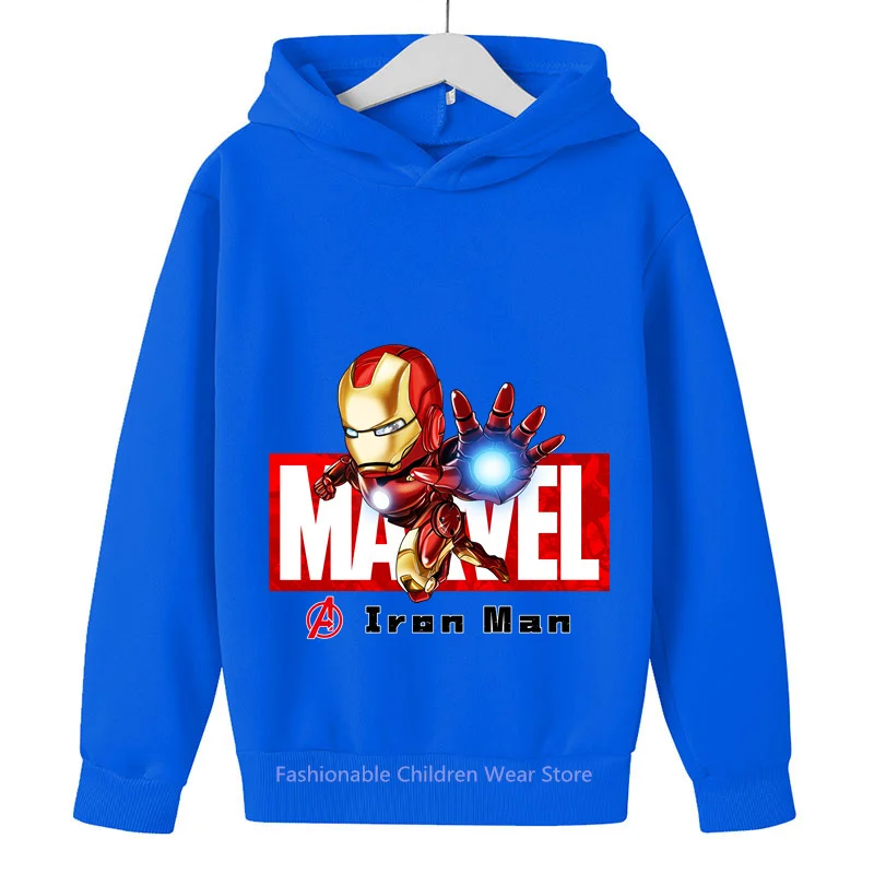 Marvel Avengers Q-Style Iron Man Cartoon Children's Pullover Hoodie - Perfect for Boys & Girls' Outdoor Adventures