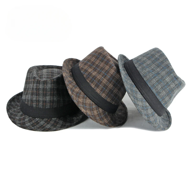 New Woolen Jazz Hat in Spring Autumn and Winter Men British Cultural Performances Thickened Joker Check Top Hat Women.